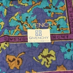 GIVENCHY Scarf Handkerchief Floral Cotton Purple Teal Scarf Accessory 18"